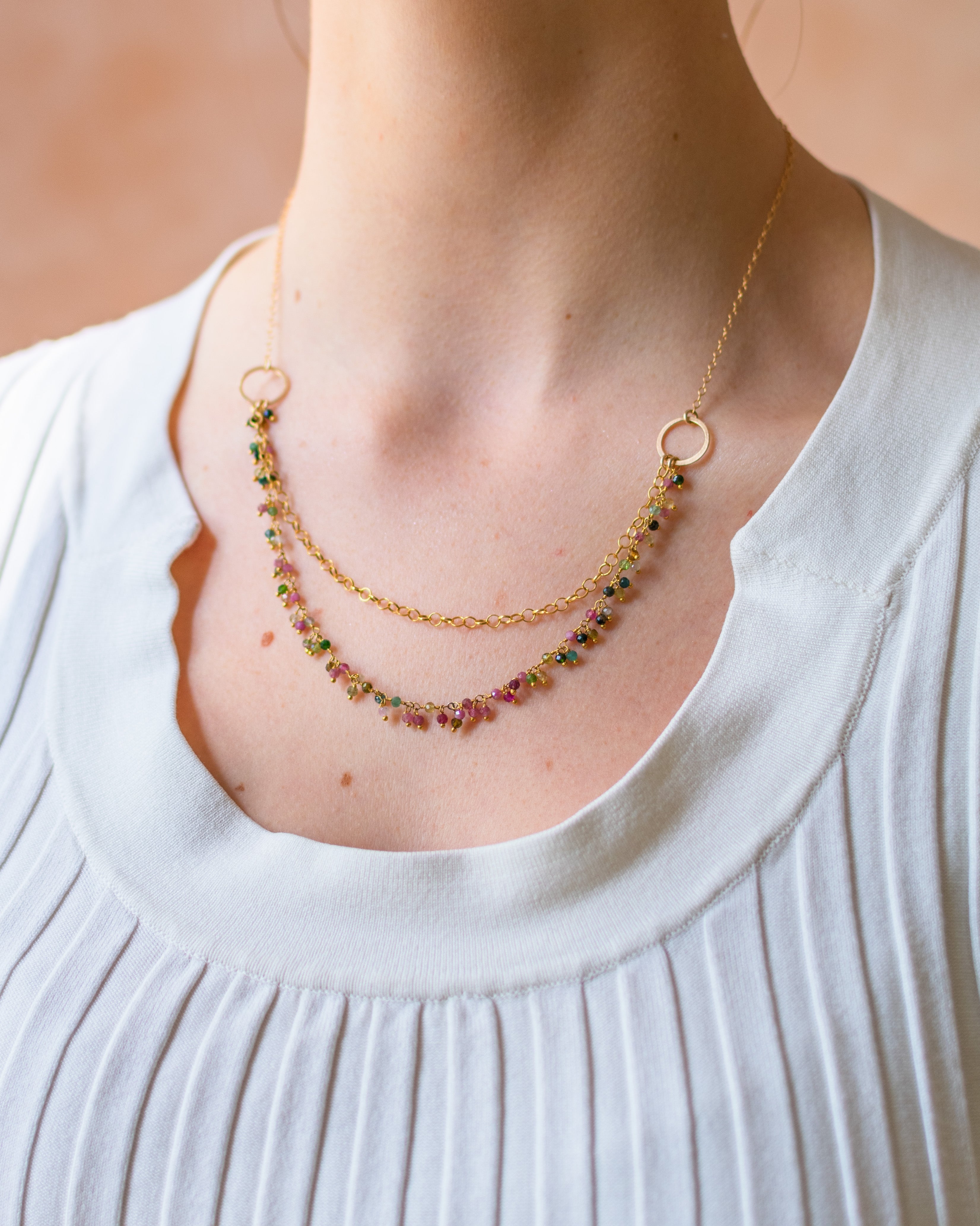 Collier unique en grappe de tourmaline – Collier pendentif plaqué or à double couche – Fait à la main à Raleigh