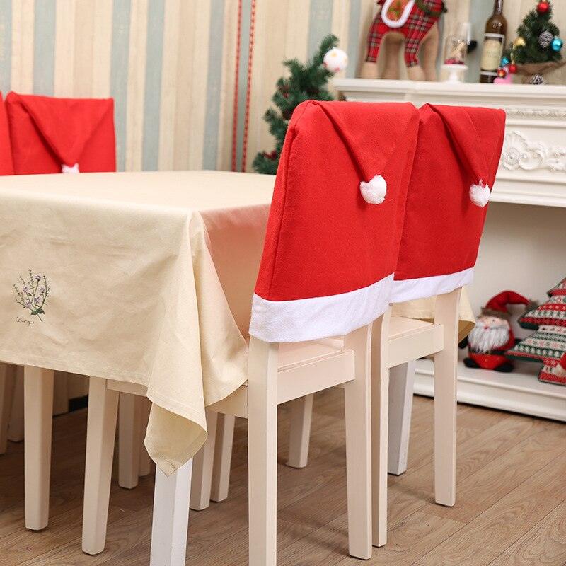 Housses de Chaise de Noël Rouges avec Bonnet de Père Noël Décorations de Chaise Noël Housse de Chaise de Table de Noël en Forme de Bonnet de Père Noël Rouge et Flocon de Neige pour Cuisine Salle à Manger Housses de Chaise pour Décoration de Fête de Noël
