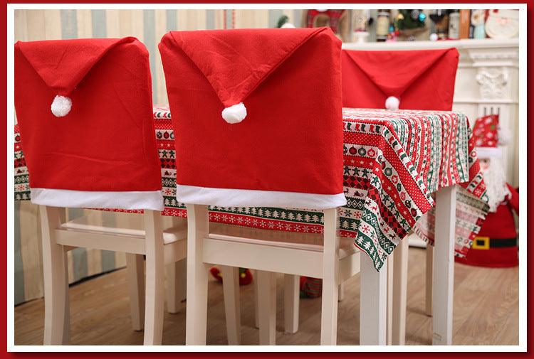 Housses de Chaise de Noël Rouges avec Bonnet de Père Noël Décorations de Chaise Noël Housse de Chaise de Table de Noël en Forme de Bonnet de Père Noël Rouge et Flocon de Neige pour Cuisine Salle à Manger Housses de Chaise pour Décoration de Fête de Noël