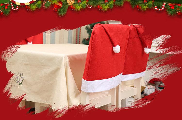 Housses de Chaise de Noël Rouges avec Bonnet de Père Noël Décorations de Chaise Noël Housse de Chaise de Table de Noël en Forme de Bonnet de Père Noël Rouge et Flocon de Neige pour Cuisine Salle à Manger Housses de Chaise pour Décoration de Fête de Noël