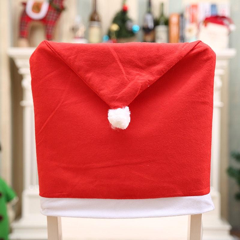 Housses de Chaise de Noël Rouges avec Bonnet de Père Noël Décorations de Chaise Noël Housse de Chaise de Table de Noël en Forme de Bonnet de Père Noël Rouge et Flocon de Neige pour Cuisine Salle à Manger Housses de Chaise pour Décoration de Fête de Noël