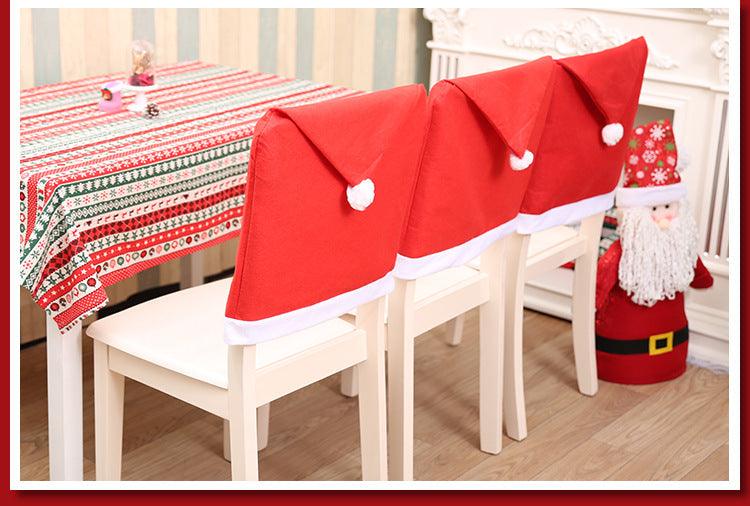 Housses de Chaise de Noël Rouges avec Bonnet de Père Noël Décorations de Chaise Noël Housse de Chaise de Table de Noël en Forme de Bonnet de Père Noël Rouge et Flocon de Neige pour Cuisine Salle à Manger Housses de Chaise pour Décoration de Fête de Noël