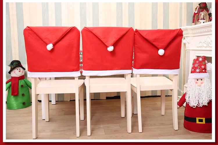 Housses de Chaise de Noël Rouges avec Bonnet de Père Noël Décorations de Chaise Noël Housse de Chaise de Table de Noël en Forme de Bonnet de Père Noël Rouge et Flocon de Neige pour Cuisine Salle à Manger Housses de Chaise pour Décoration de Fête de Noël