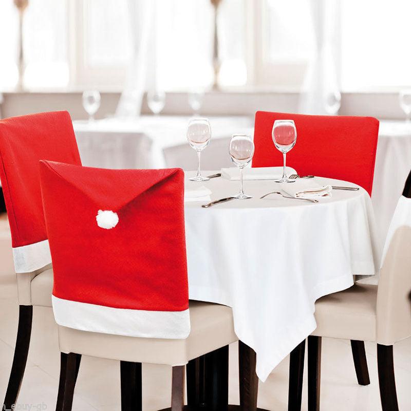 Housses de Chaise de Noël Rouges avec Bonnet de Père Noël Décorations de Chaise Noël Housse de Chaise de Table de Noël en Forme de Bonnet de Père Noël Rouge et Flocon de Neige pour Cuisine Salle à Manger Housses de Chaise pour Décoration de Fête de Noël