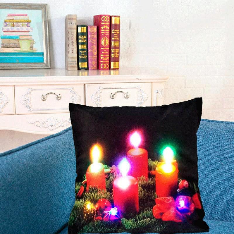 Housse de coussin de Noël LED Housse de coussin lumineuse Housse de coussin de canapé de Noël rustique Décorations de Noël Housse de coussin d'hiver lumineuse Housse de coussins doux Housse de coussin Père Noël 45x45CM