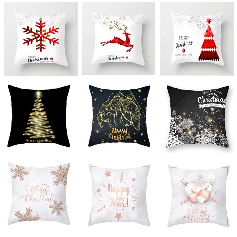 Décorations de Noël Flocon de neige Père Noël Joyeux Noël Housse de coussin Taie d'oreiller Noël Vacances Canapé Oreillers Décorations de Noël rustiques Taie d'oreiller d'hiver pour Salon Maison Bonne Année