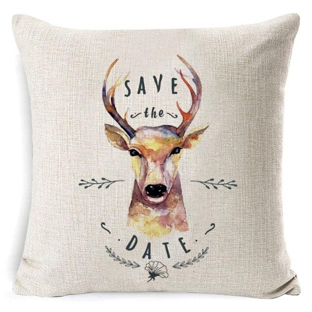 Housse de coussin de Noël cerf en peluche douce motif cerf Housse de coussin décorative animal en coton et lin pour canapé lit maison bureau Housse de coussin de Noël 45x45CM