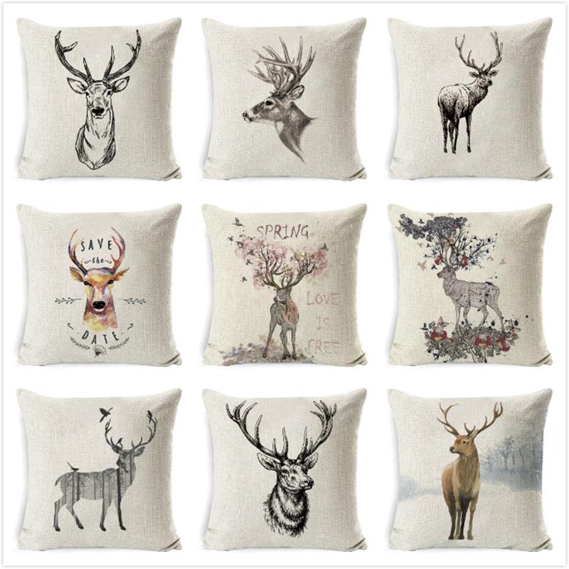 Housse de coussin de Noël cerf en peluche douce motif cerf Housse de coussin décorative animal en coton et lin pour canapé lit maison bureau Housse de coussin de Noël 45x45CM