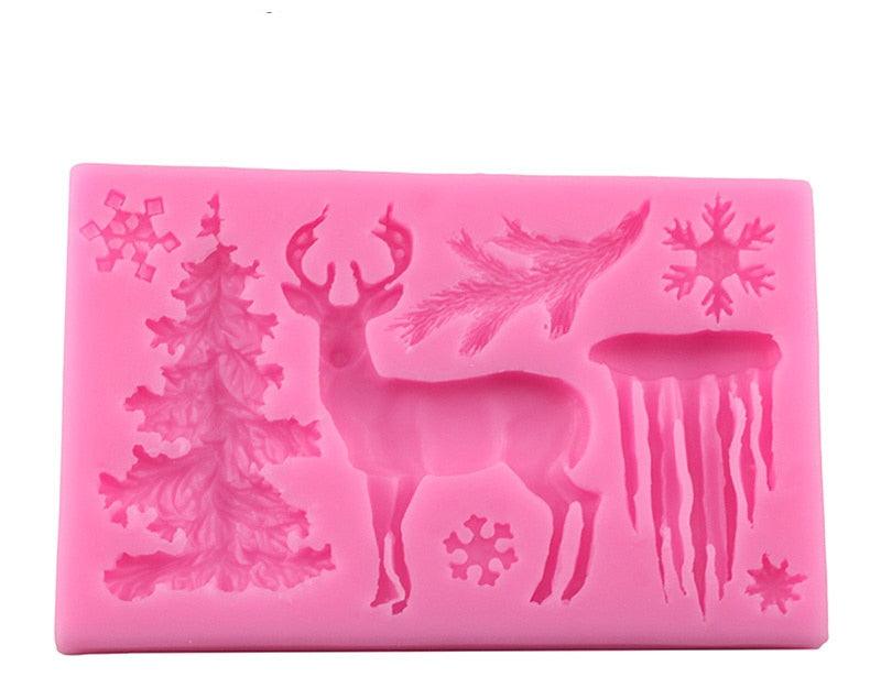 Moule en silicone Cerf de Noël Flocon de neige Bonbons Chocolat Moules Outils de décoration de gâteaux Moules de cuisson de cuisine Moule en silicone sur le thème de Noël Flocon de neige Arbre Cerf Dessert Moule à glaçons Bonbons Chocolat