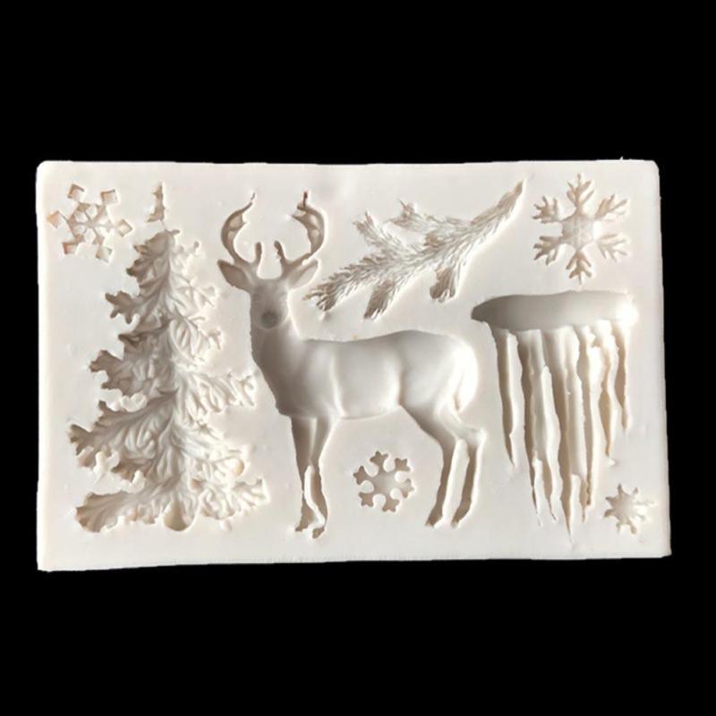 Moule en silicone Cerf de Noël Flocon de neige Bonbons Chocolat Moules Outils de décoration de gâteaux Moules de cuisson de cuisine Moule en silicone sur le thème de Noël Flocon de neige Arbre Cerf Dessert Moule à glaçons Bonbons Chocolat