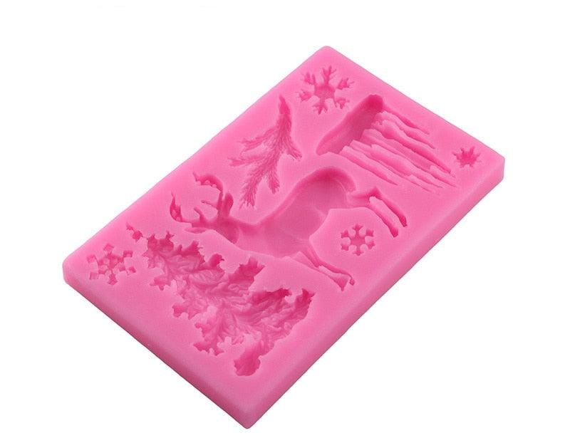 Moule en silicone Cerf de Noël Flocon de neige Bonbons Chocolat Moules Outils de décoration de gâteaux Moules de cuisson de cuisine Moule en silicone sur le thème de Noël Flocon de neige Arbre Cerf Dessert Moule à glaçons Bonbons Chocolat
