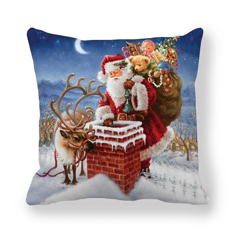 Taie d'oreiller de Noël Décoration de vacances Housses de coussin de Père Noël Housse de coussin de canapé de Noël Housse de coussin de maison Impression bonhomme de neige de Noël Lettre 45x45CM