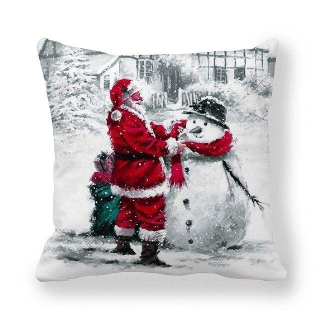 Taie d'oreiller de Noël Décoration de vacances Housses de coussin de Père Noël Housse de coussin de canapé de Noël Housse de coussin de maison Impression bonhomme de neige de Noël Lettre 45x45CM