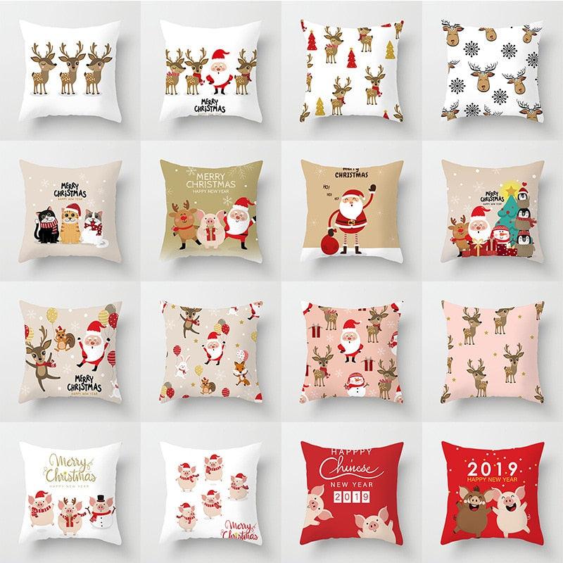Housse de Coussin de Noël Arbre Père Noël Housse de Coussin Décorative Père Noël Noël Taie d'Oreiller Décorative en Coton Lin Carrée Housse de Coussin