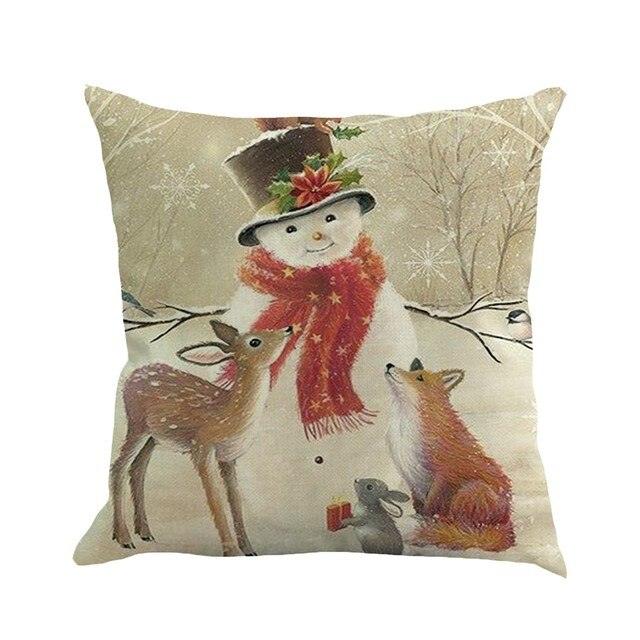 Housses de coussin de Noël pour canapé-lit, décoration d'intérieur, taies d'oreiller décoratives de Noël, en coton et lin, motif bonhomme de neige, loup et cerf pour la maison