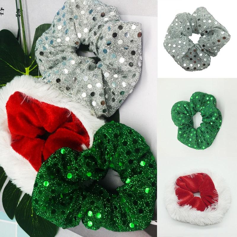 Chouchous de Noël, élastiques à paillettes pour femmes, anneaux à cheveux en velours, élastiques à cheveux, bandeaux, attaches pour queue de cheval, accessoires pour femmes