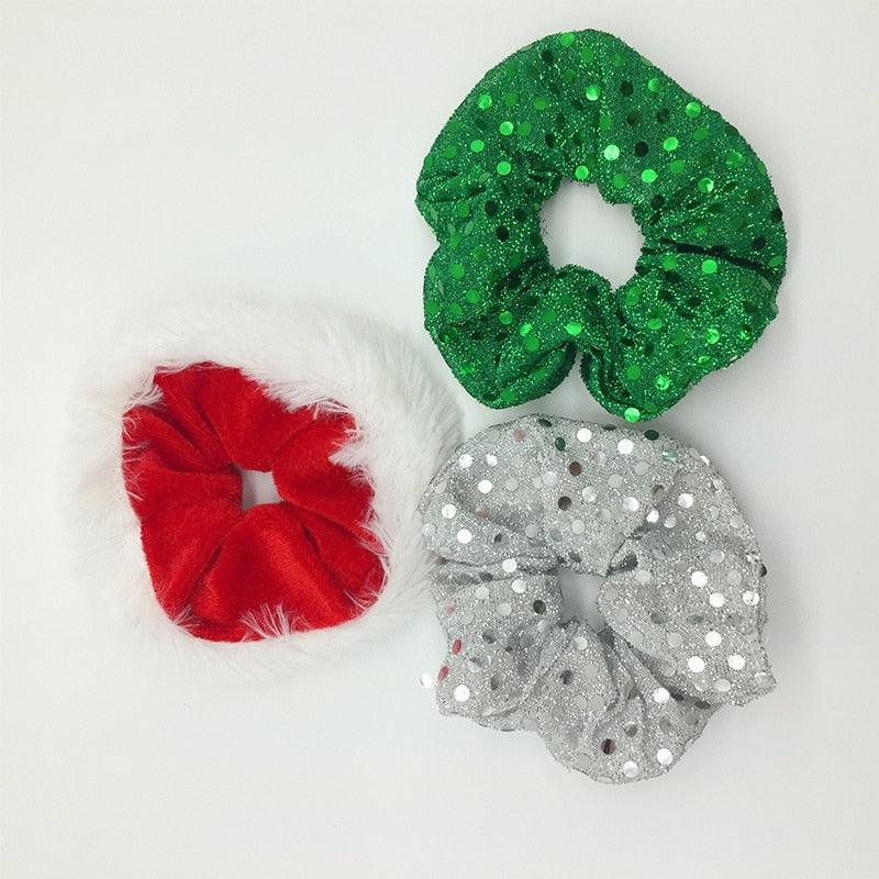 Chouchous de Noël, élastiques à paillettes pour femmes, anneaux à cheveux en velours, élastiques à cheveux, bandeaux, attaches pour queue de cheval, accessoires pour femmes