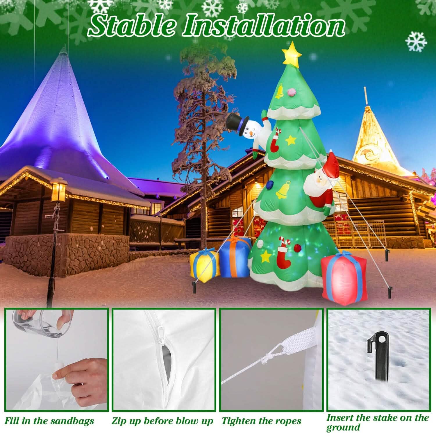 Décoration gonflable de sapin de Noël avec lumière LED et souffleur d'air intégré