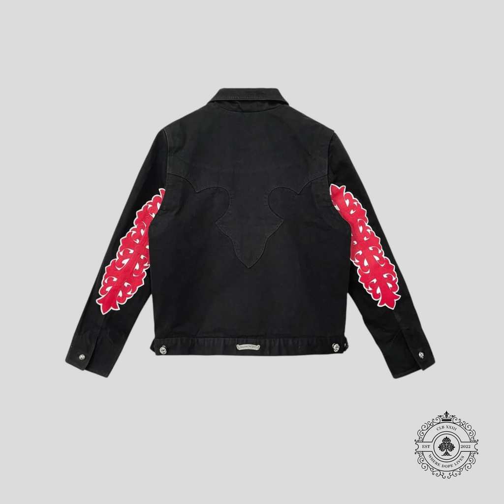 Veste en jean noire Chrome Hearts à écusson floral
