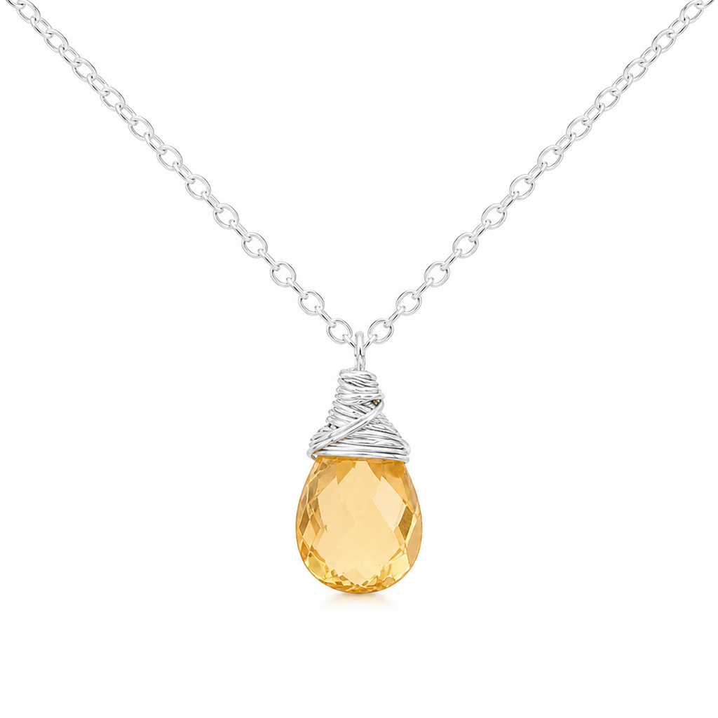 Citrine Gemstone - November Birthstone - Sterling Silver Necklace