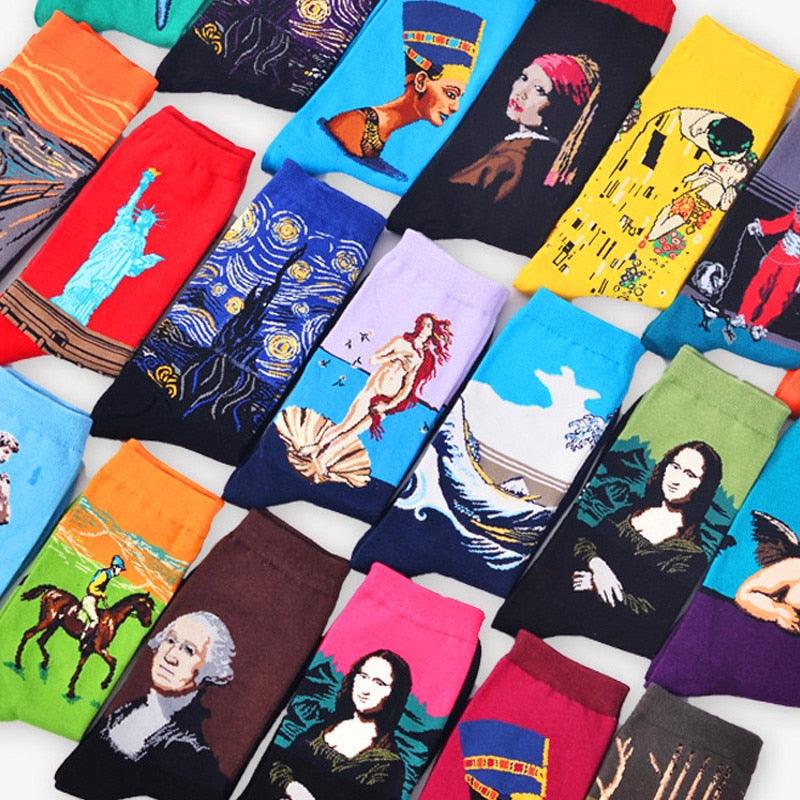 Chaussettes Femme Homme Peinture À L'Huile Célèbre Motif Mural Van Gogh Rétro Personnalité Artistique Hiver Automne Classique
