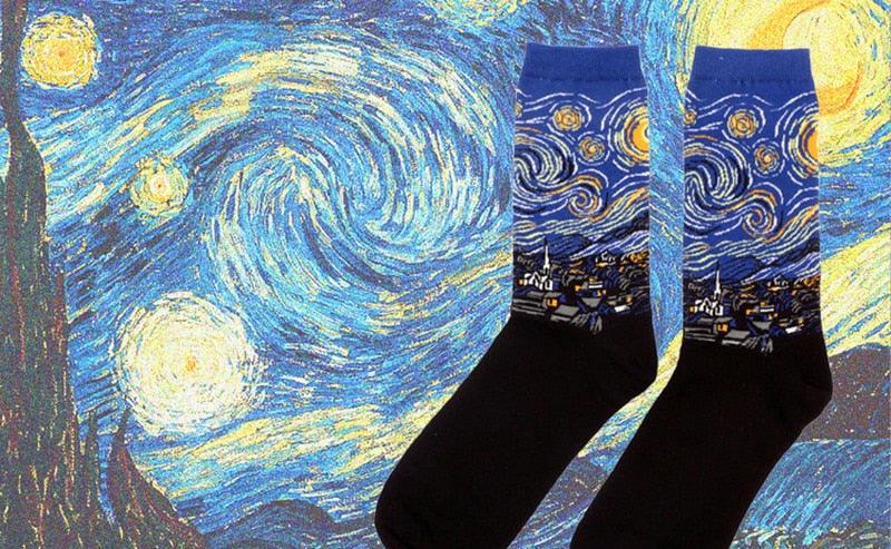 Chaussettes Femme Homme Peinture À L'Huile Célèbre Motif Mural Van Gogh Rétro Personnalité Artistique Hiver Automne Classique