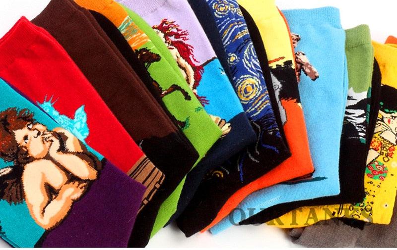 Chaussettes Femme Homme Peinture À L'Huile Célèbre Motif Mural Van Gogh Rétro Personnalité Artistique Hiver Automne Classique