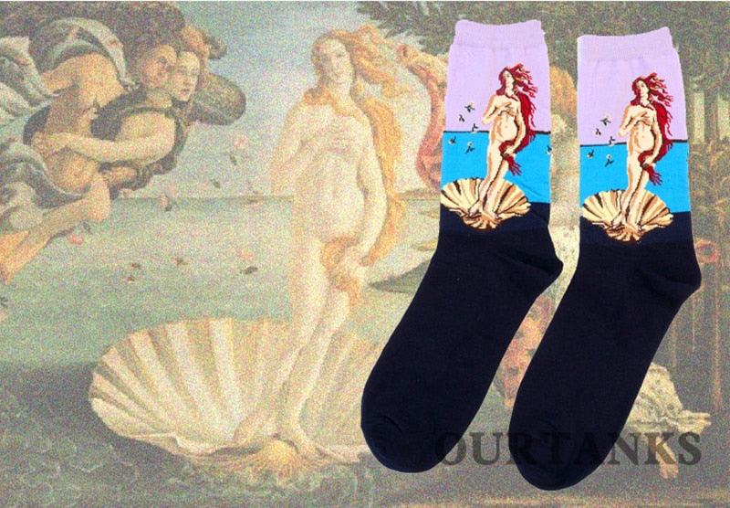 Chaussettes Femme Homme Peinture À L'Huile Célèbre Motif Mural Van Gogh Rétro Personnalité Artistique Hiver Automne Classique