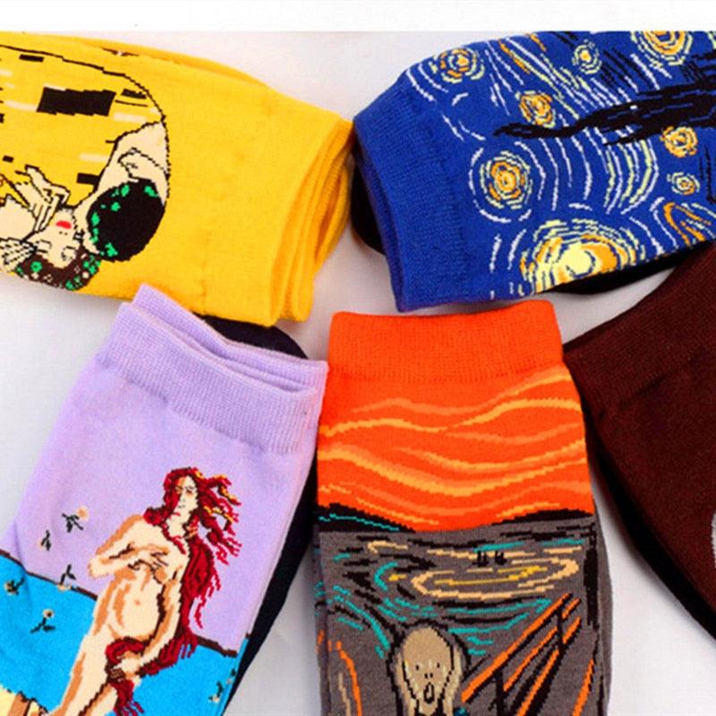 Chaussettes Femme Homme Peinture À L'Huile Célèbre Motif Mural Van Gogh Rétro Personnalité Artistique Hiver Automne Classique