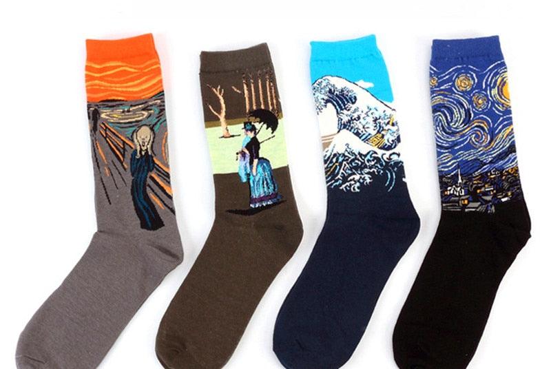 Chaussettes Femme Homme Peinture À L'Huile Célèbre Motif Mural Van Gogh Rétro Personnalité Artistique Hiver Automne Classique