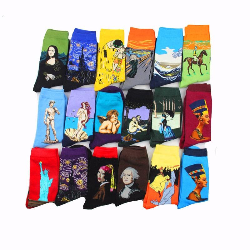 Chaussettes Femme Homme Peinture À L'Huile Célèbre Motif Mural Van Gogh Rétro Personnalité Artistique Hiver Automne Classique