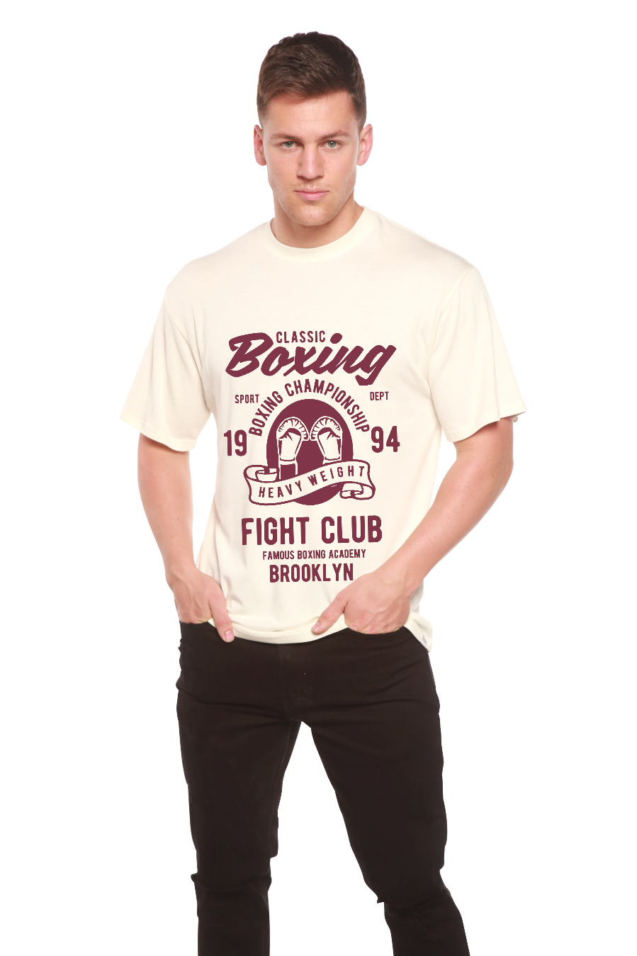 T-shirt graphique classique de boxe pour homme en bambou, viscose et coton biologique à manches courtes