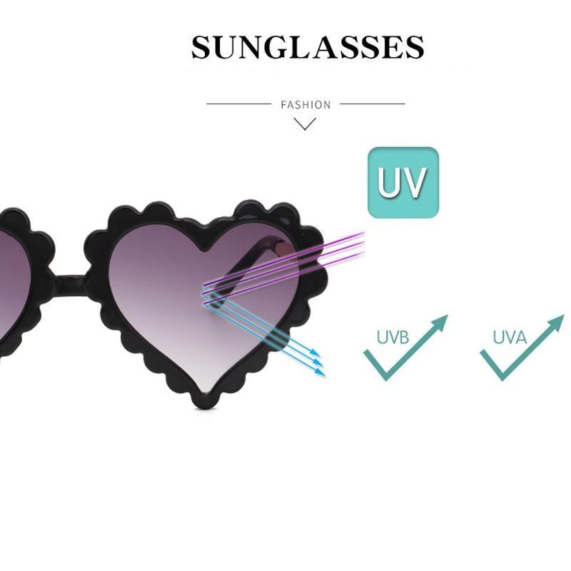 Lunettes de Soleil Cœur Classiques à la Mode pour Enfants, Design Fleur Personnalisé, Adorables, Bloquent 90% des Rayons UVB et UVA, Forme Cœur Surdimensionnée