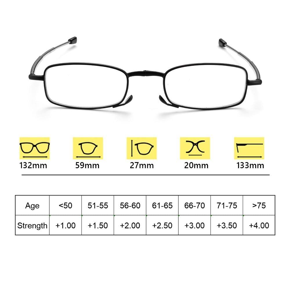 Lunettes de lecture pliables classiques et stylées avec étui pour hommes et femmes, lunettes à rotation télescopique, étui à lunettes inclus, lunettes de lecture anti-lumière bleue pliables, petites lunettes de lecture pliables pour hommes et femmes