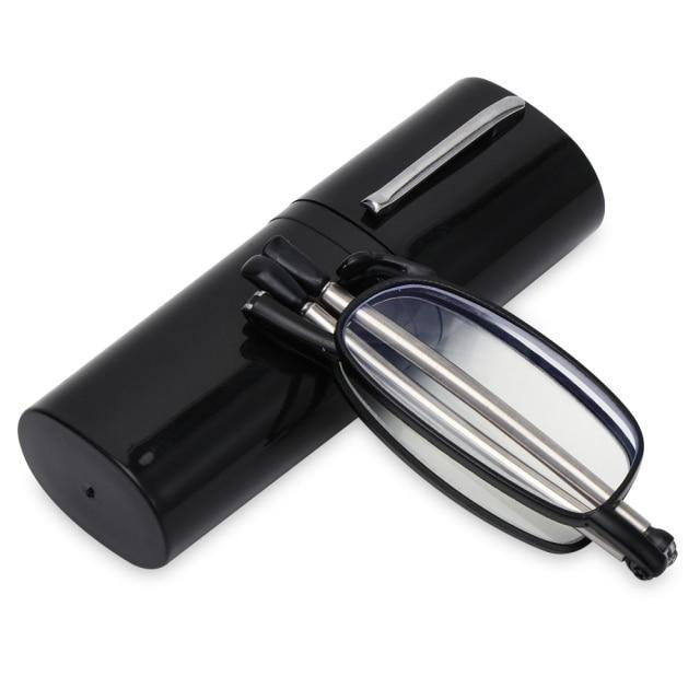 Lunettes de lecture pliables classiques et stylées avec étui pour hommes et femmes, lunettes à rotation télescopique, étui à lunettes inclus, lunettes de lecture anti-lumière bleue pliables, petites lunettes de lecture pliables pour hommes et femmes