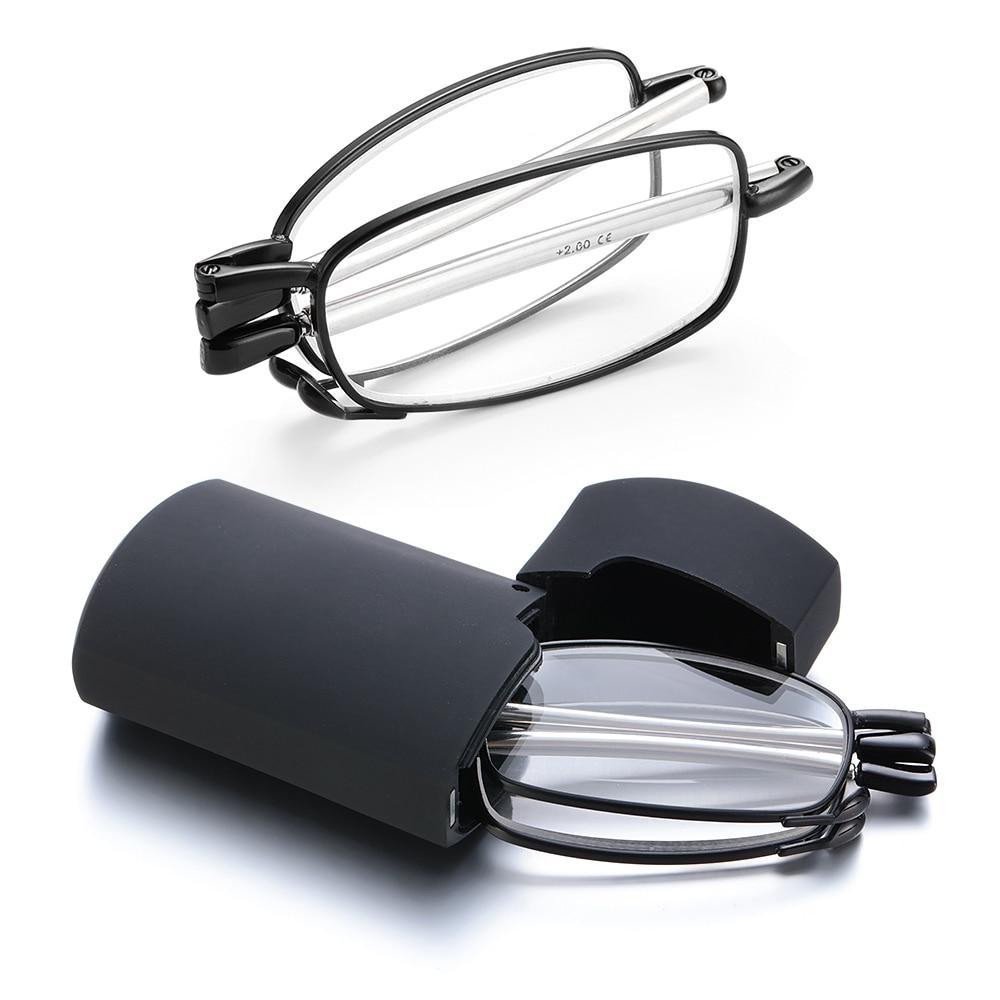 Lunettes de lecture pliables classiques et stylées avec étui pour hommes et femmes, lunettes à rotation télescopique, étui à lunettes inclus, lunettes de lecture anti-lumière bleue pliables, petites lunettes de lecture pliables pour hommes et femmes