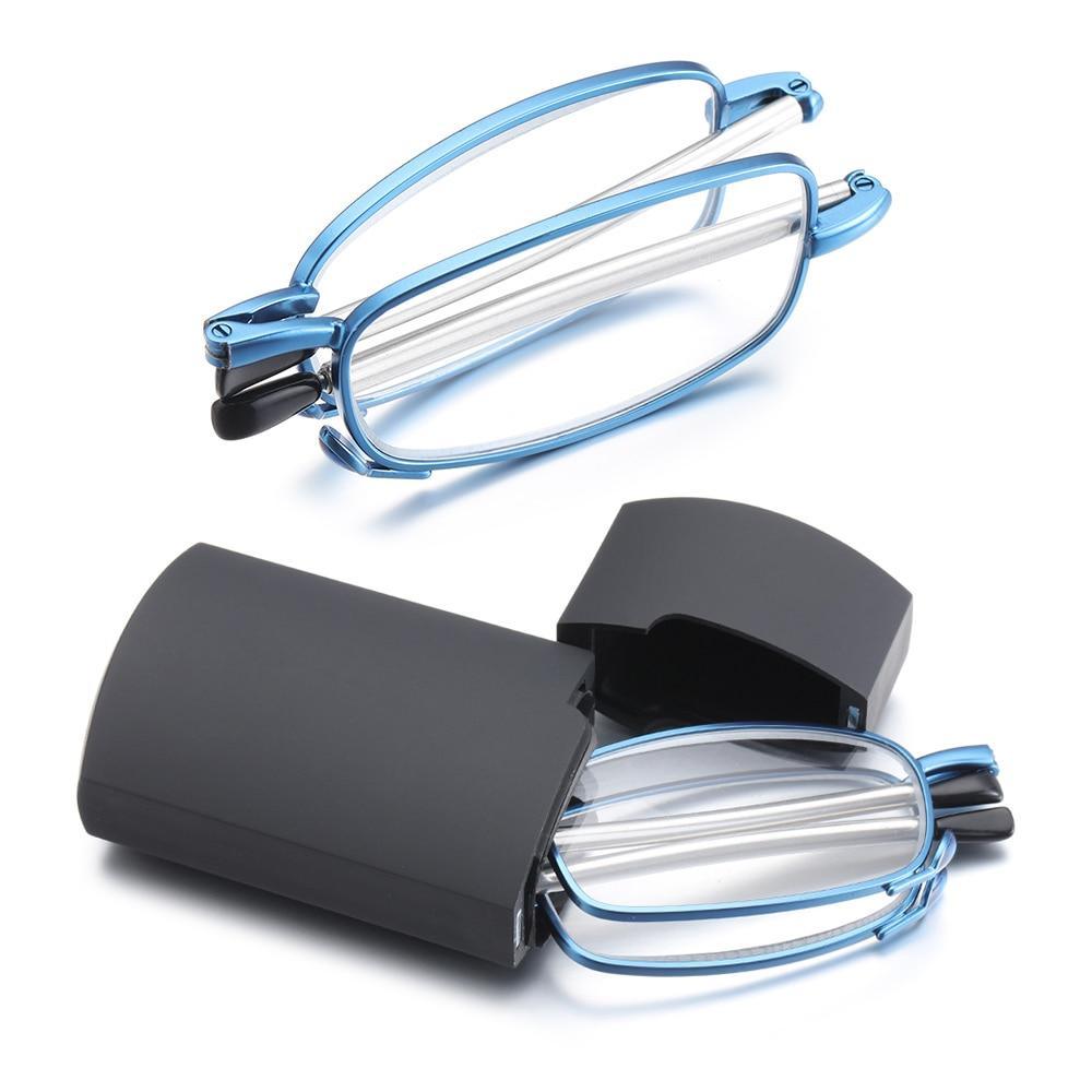 Lunettes de lecture pliables classiques et stylées avec étui pour hommes et femmes, lunettes à rotation télescopique, étui à lunettes inclus, lunettes de lecture anti-lumière bleue pliables, petites lunettes de lecture pliables pour hommes et femmes