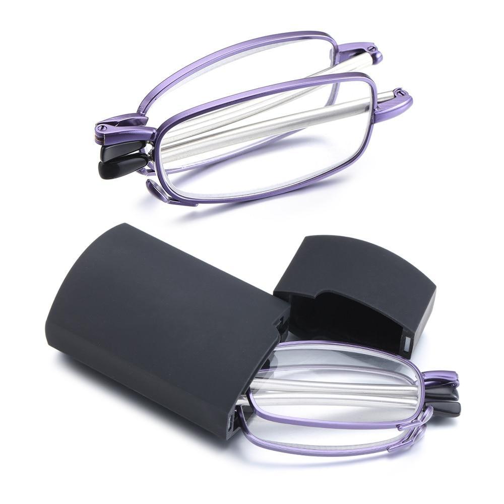Lunettes de lecture pliables classiques et stylées avec étui pour hommes et femmes, lunettes à rotation télescopique, étui à lunettes inclus, lunettes de lecture anti-lumière bleue pliables, petites lunettes de lecture pliables pour hommes et femmes