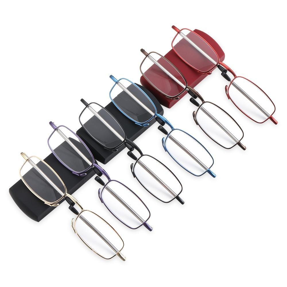 Lunettes de lecture pliables classiques et stylées avec étui pour hommes et femmes, lunettes à rotation télescopique, étui à lunettes inclus, lunettes de lecture anti-lumière bleue pliables, petites lunettes de lecture pliables pour hommes et femmes