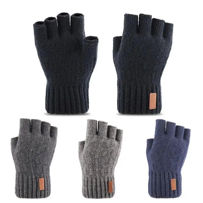 Gants d'hiver tricotés classiques sans doigts unisexe pour hommes et femmes, gants de cyclisme rétro doux et extensibles chauds à demi-doigts