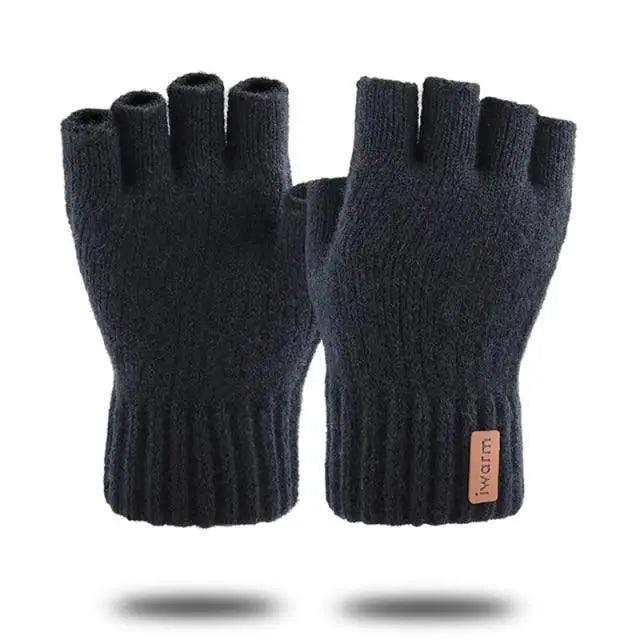 Gants d'hiver tricotés classiques sans doigts unisexe pour hommes et femmes, gants de cyclisme rétro doux et extensibles chauds à demi-doigts