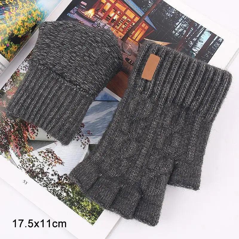 Gants d'hiver tricotés classiques sans doigts unisexe pour hommes et femmes, gants de cyclisme rétro doux et extensibles chauds à demi-doigts