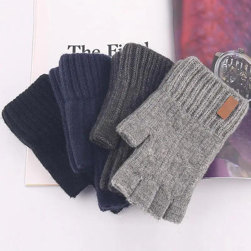 Gants d'hiver tricotés classiques sans doigts unisexe pour hommes et femmes, gants de cyclisme rétro doux et extensibles chauds à demi-doigts