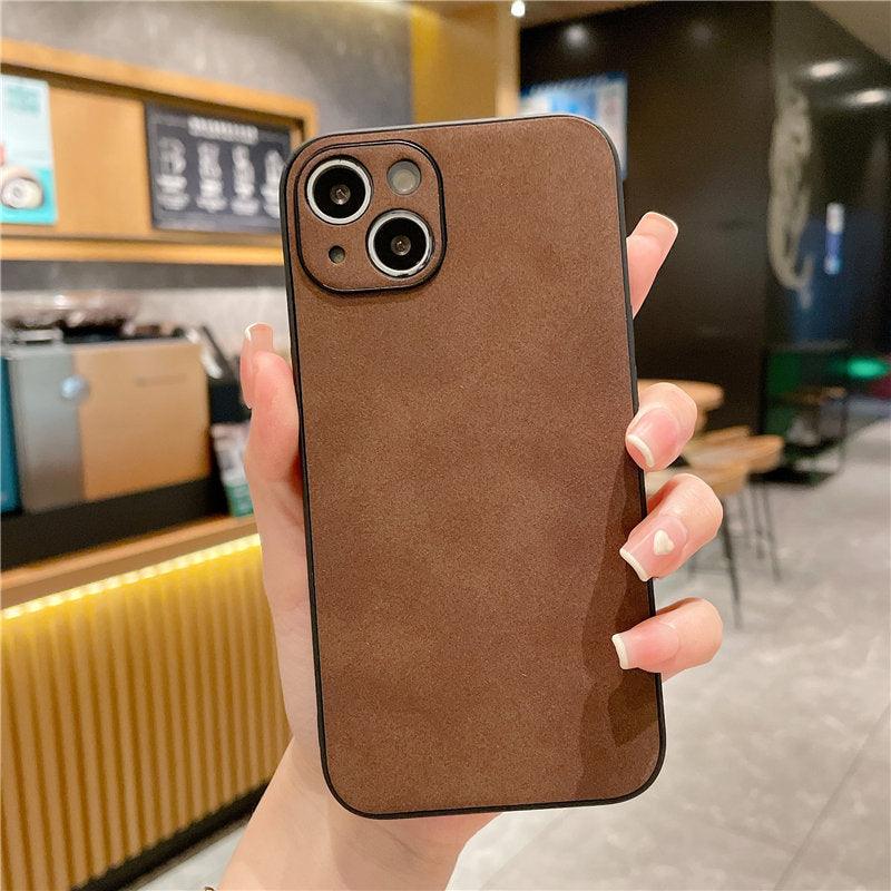 Coque en cuir classique pour iPhone, texture mate, pour iPhone 13 12 11 Pro Max XS Max XR X 7 8 Plus 14Pro, coque arrière souple de luxe antichoc