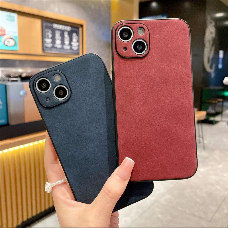 Coque en cuir classique pour iPhone, texture mate, pour iPhone 13 12 11 Pro Max XS Max XR X 7 8 Plus 14Pro, coque arrière souple de luxe antichoc