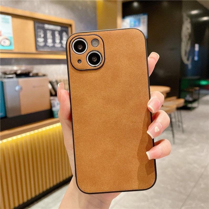 Coque en cuir classique pour iPhone, texture mate, pour iPhone 13 12 11 Pro Max XS Max XR X 7 8 Plus 14Pro, coque arrière souple de luxe antichoc