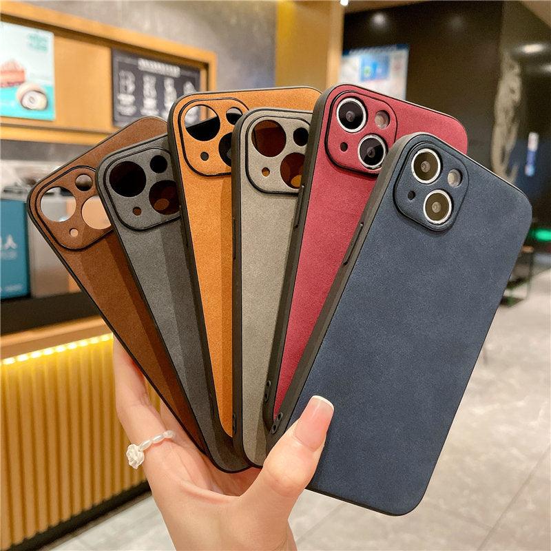Coque en cuir classique pour iPhone, texture mate, pour iPhone 13 12 11 Pro Max XS Max XR X 7 8 Plus 14Pro, coque arrière souple de luxe antichoc