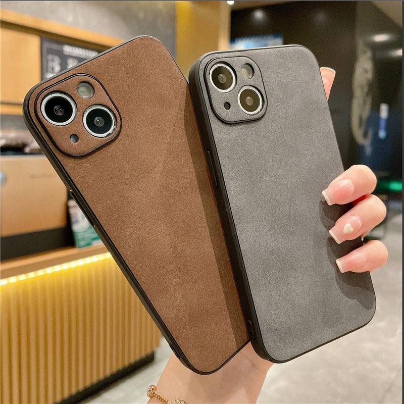 Coque en cuir classique pour iPhone, texture mate, pour iPhone 13 12 11 Pro Max XS Max XR X 7 8 Plus 14Pro, coque arrière souple de luxe antichoc