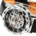 Montre-bracelet militaire squelette mécanique de sport en cuir noir classique pour homme