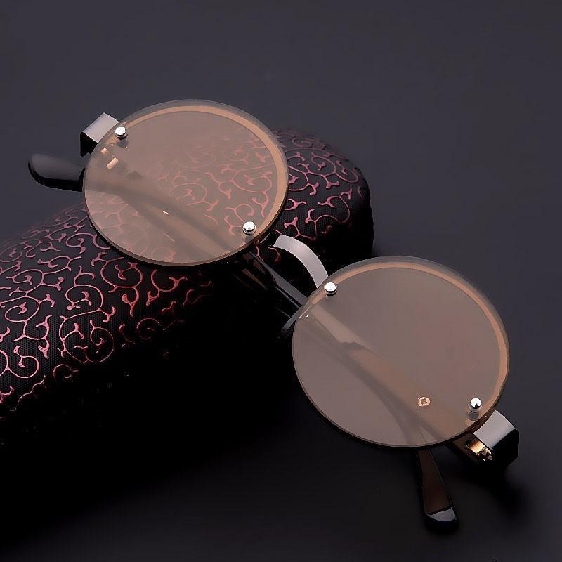 Lunettes de lecture classiques en verre cristal naturel pour hommes, haute définition, anti-fatigue, rondes, marron, lunettes de lecture pour femmes, monture fine en acier léger avec étui compact pour usage quotidien